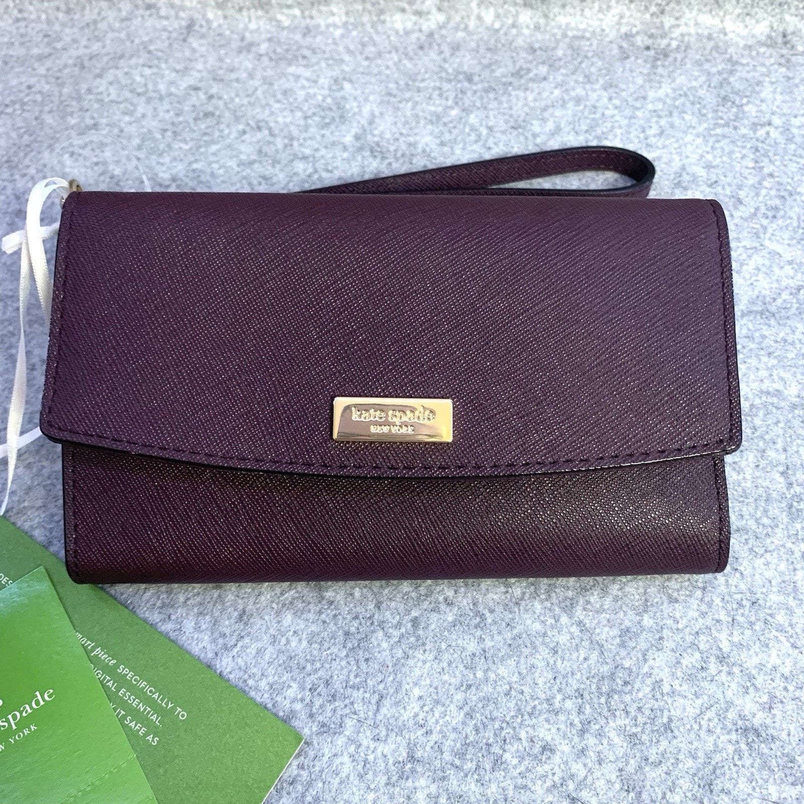NWT Kate Spade NY Laurel Way iPhone Wristlet/Wallet In Plum, Saffiano Leather