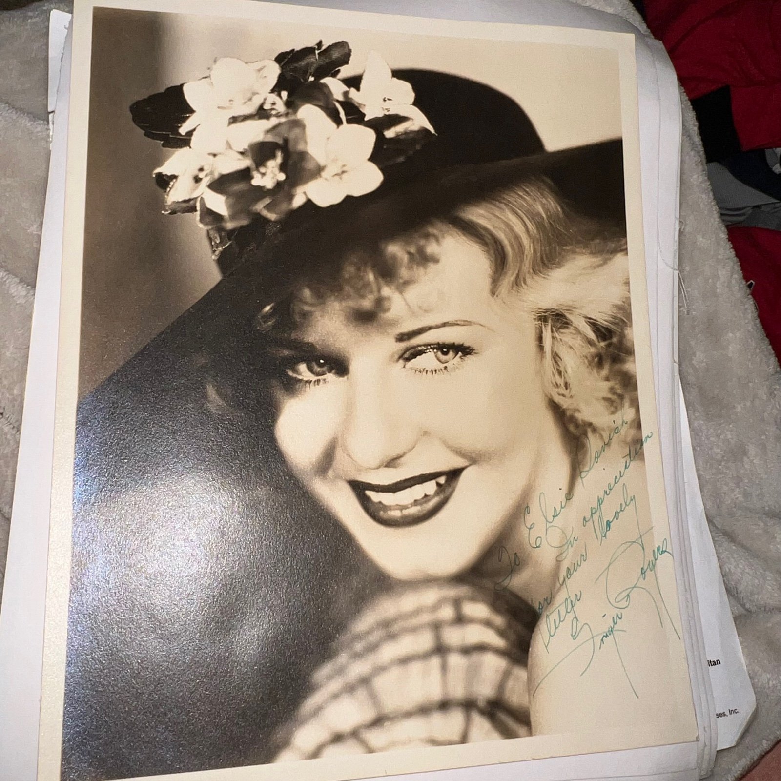 GINGER ROGERS AUTOGRAPHED HAND SIGNED INSCRIBED 8X10 PHOTO