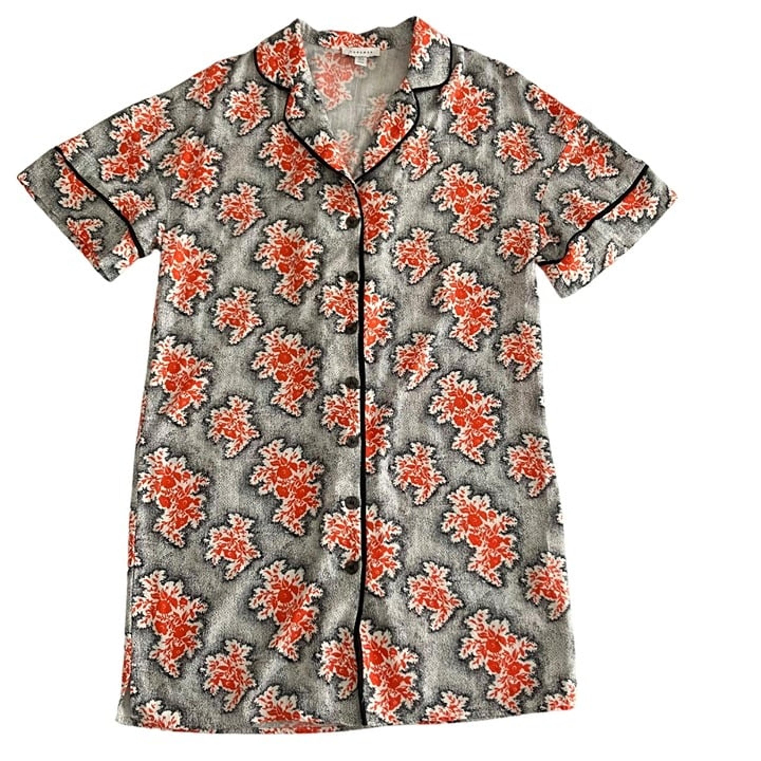 Topshop Womens Shirt Dress Size 4 Linen Blend Floral Retro Indie Boho Western