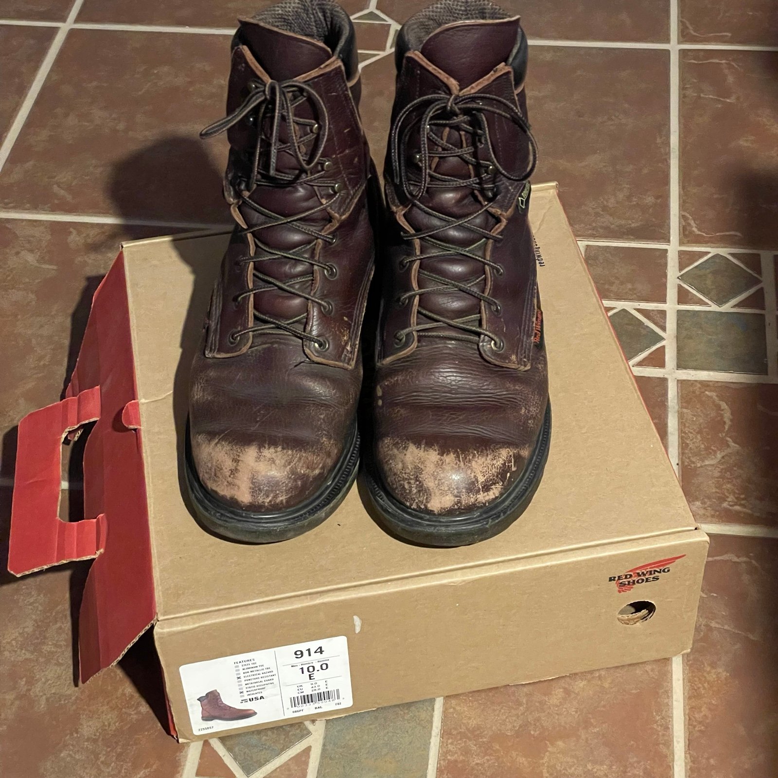 Red Wing 914 Supersole 2 GoreTex Waterproof 8” Work Boots Mens 10E Brown Leather