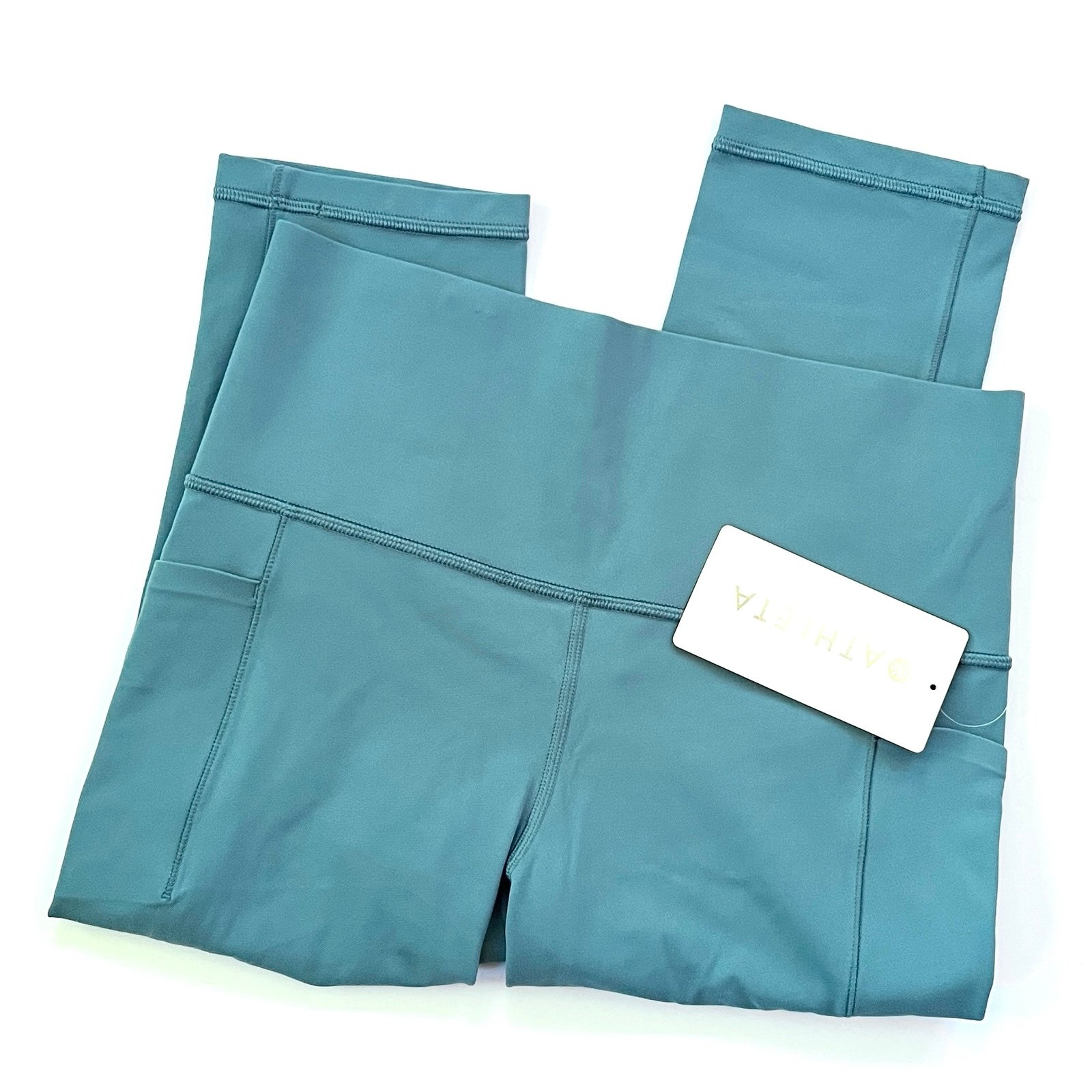 NWT New Women’s Athleta Salutation Stash Pocket II Capri Leggings in Teal (MP)