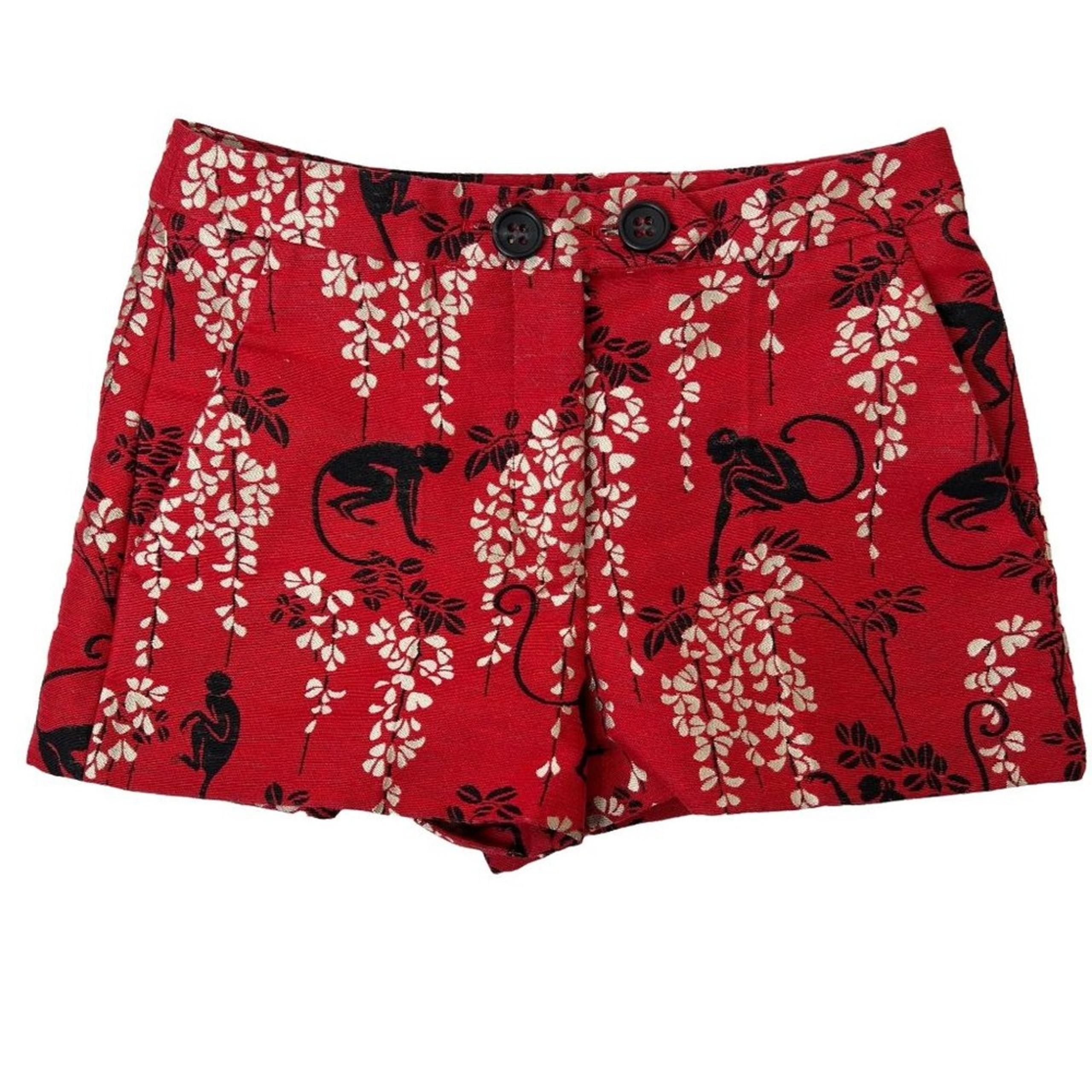 Red Valentino Safari Inspired Monkey Jacquard Shorts Size European 36 US Size 4