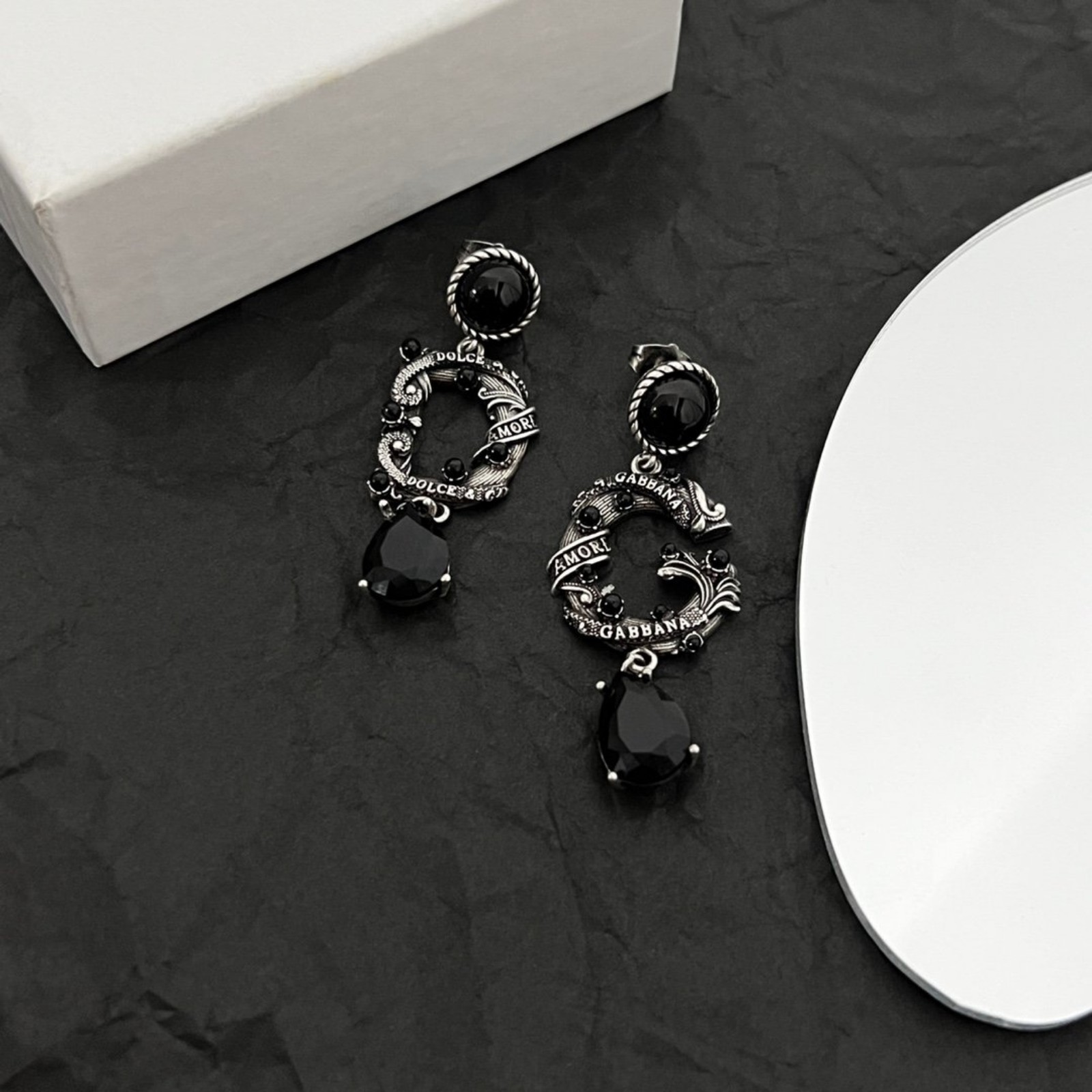 Black lettered earrings