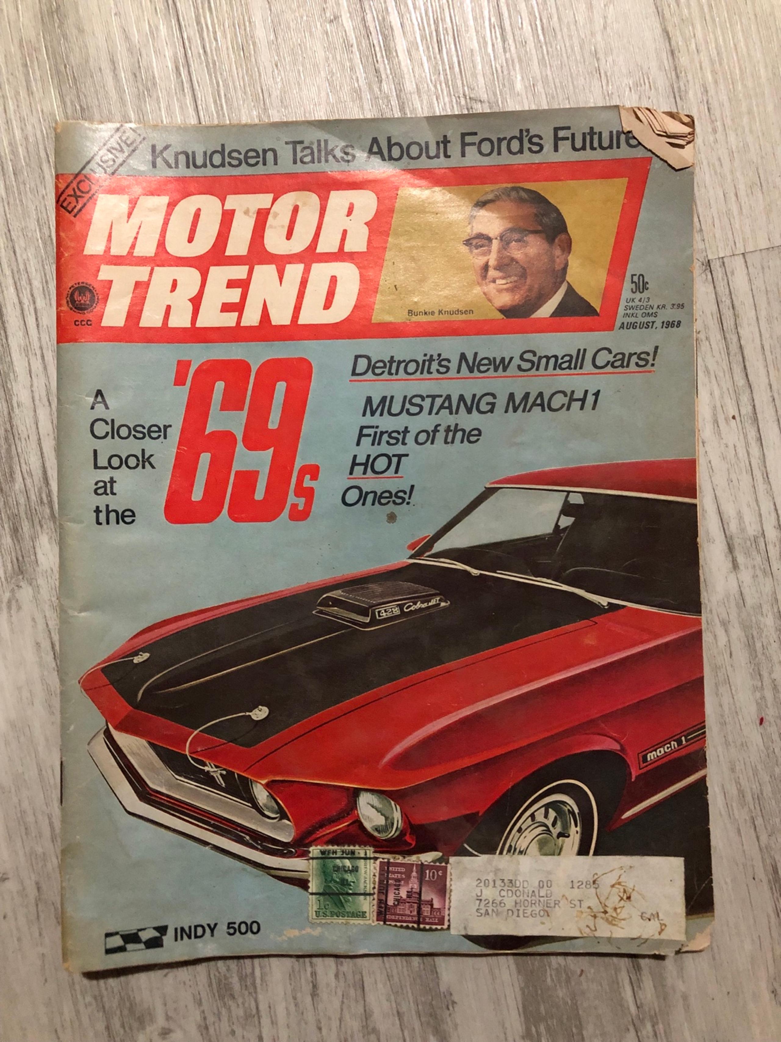 MOTOR TREND MAGAZINE AUGUST 1968-MUSTANG MACH 1-FORD PERFORMANCE-'68 INDY 500