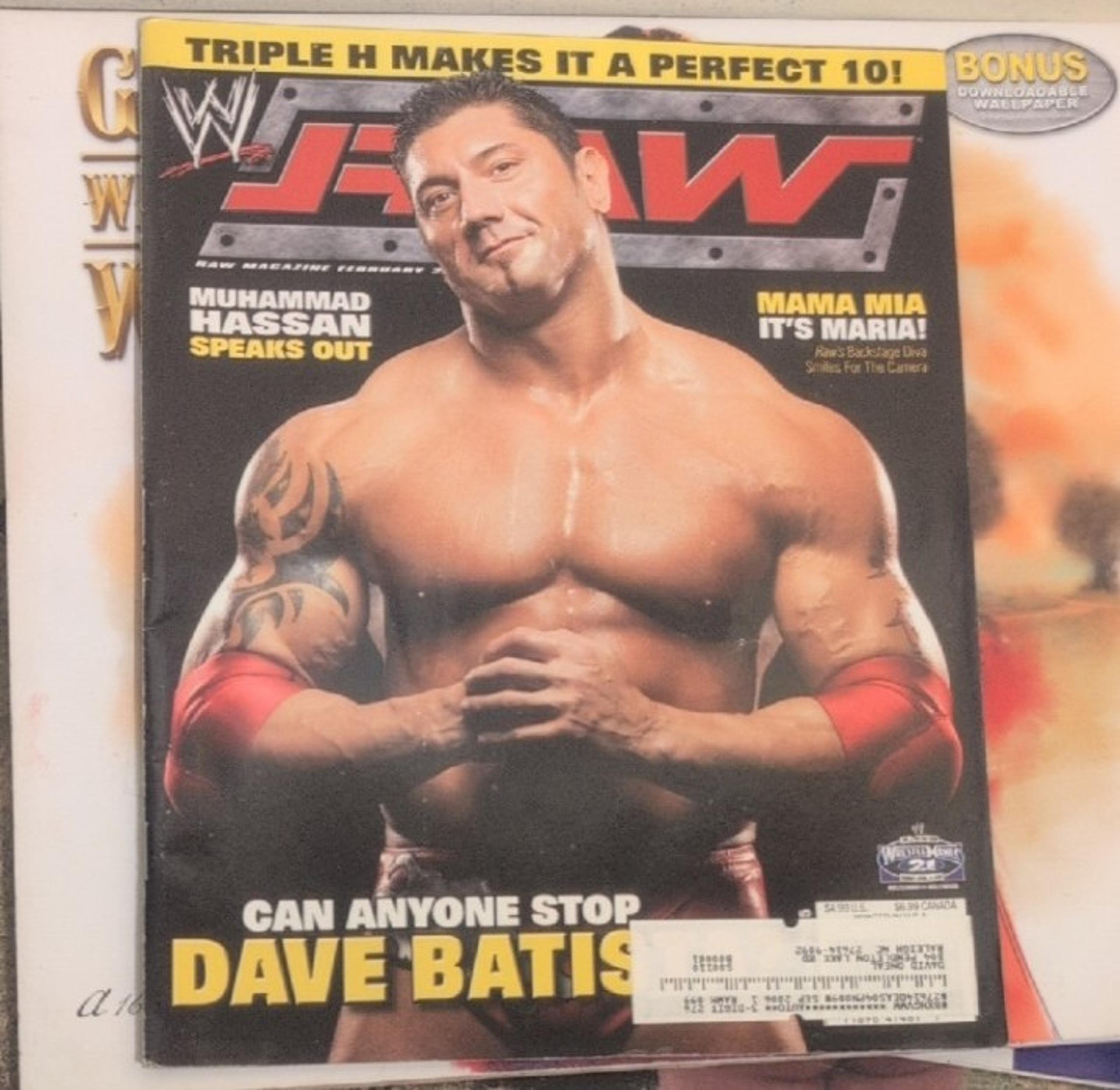 WWE Raw Magazine February 2005 Batista Wrestling Maria Kanellis Poster Y2K