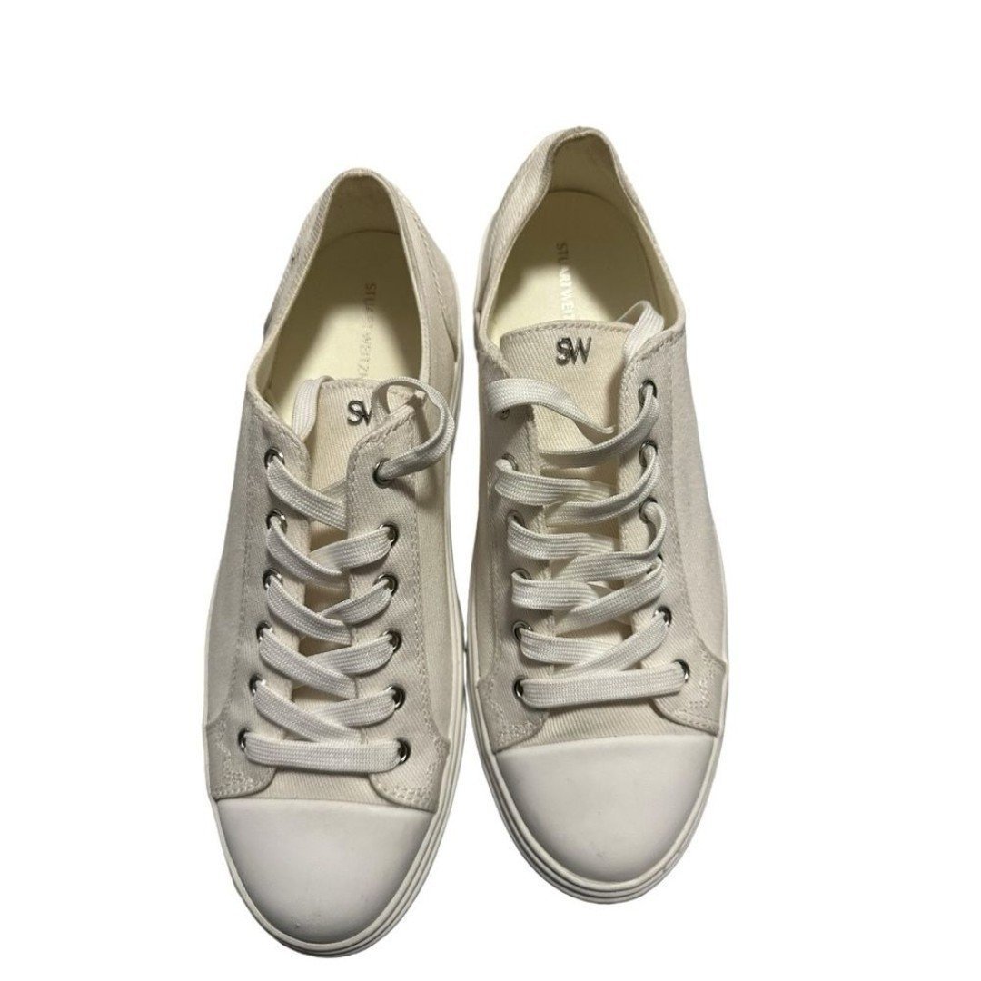 Stuart Weitzman Sammy White Canvas Platform Sneaker Women’s Size 7.5