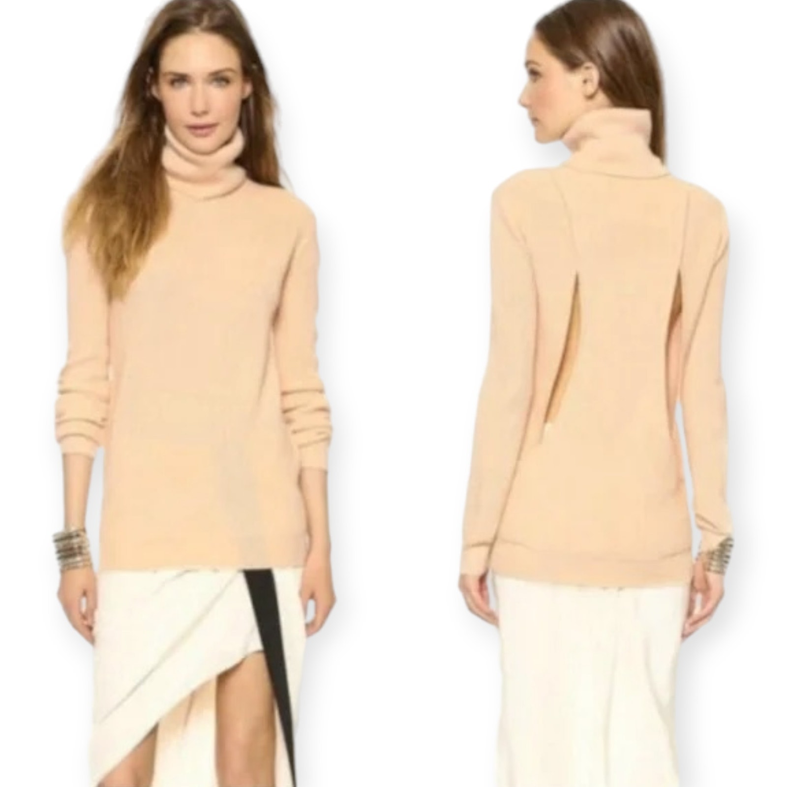 Haute Hippie | NWT | L | Merino Wool Slouchy Ribbed Knit Cut-Out Back Turtleneck