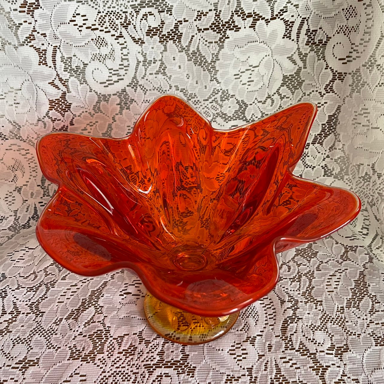 Mid Century Orange Viking Glass Pedestal Compote Bowl Candy