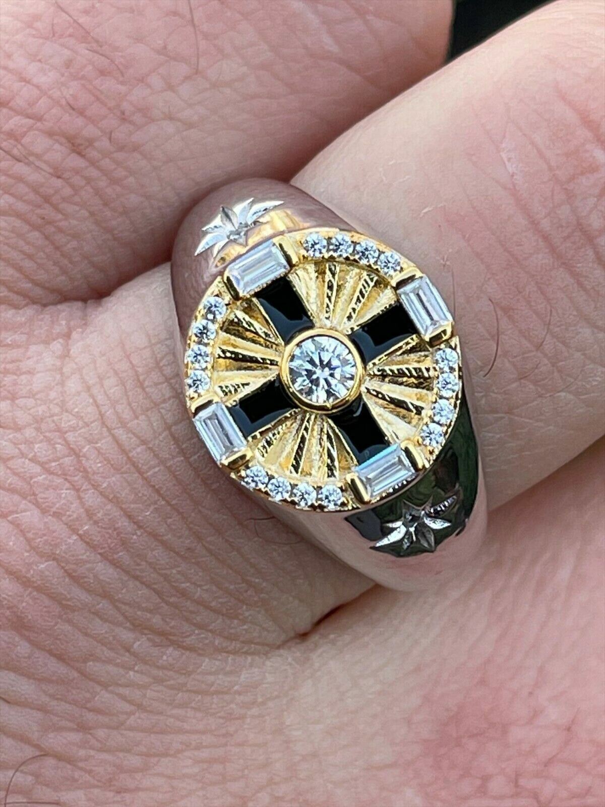 Men's 925 Silver 14k Gold Solitaire Ring