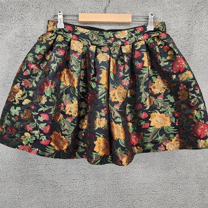 Alice + Olivia Women's 12 Black Floral Pleated Pouf Lined Stora Mini Skirt