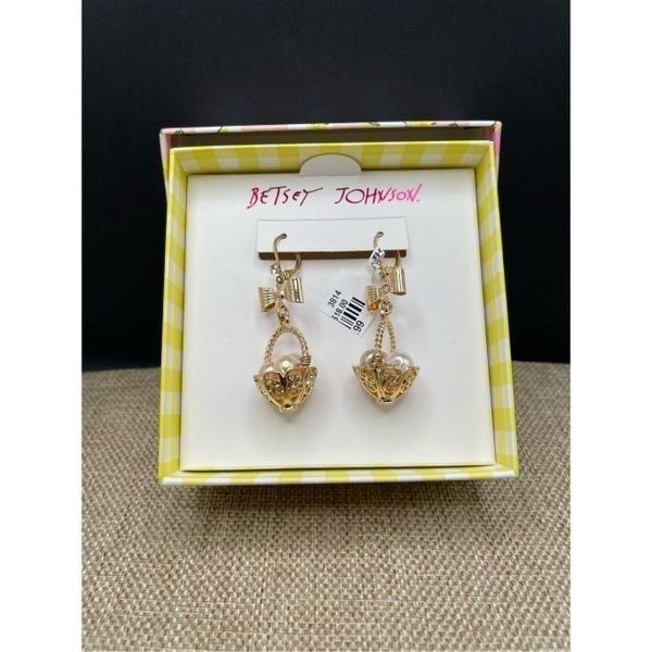 Betsey Johnson Easter Basket Pierced Earrings Collectable New in Box