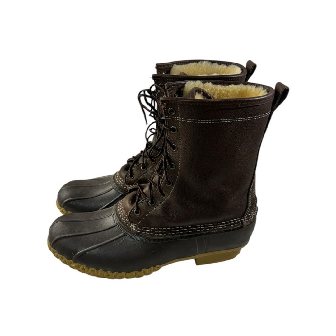 LL Bean Brown Leather Lace Up Shearling Lined Mid Calf Duck Boots Size 11 M