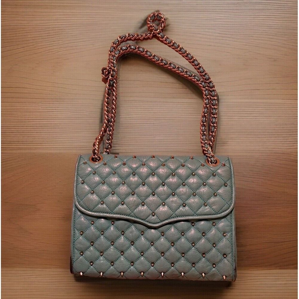 Rebecca Minkoff Affair Studded Teal Leather Quilted Crossbody Shoulder Bag