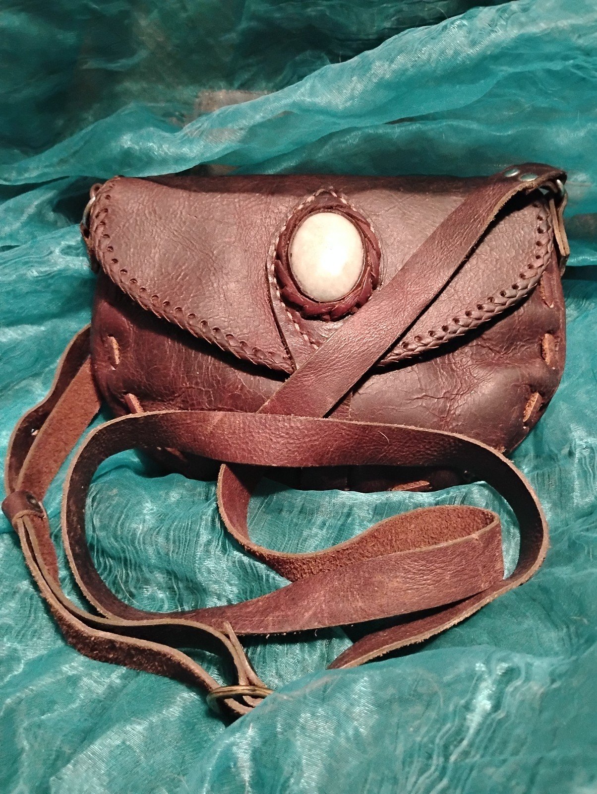 LEATHER ONE OF A KIND HANDCRAFTED TOOLED LOVELY GEM LEATHER BAG