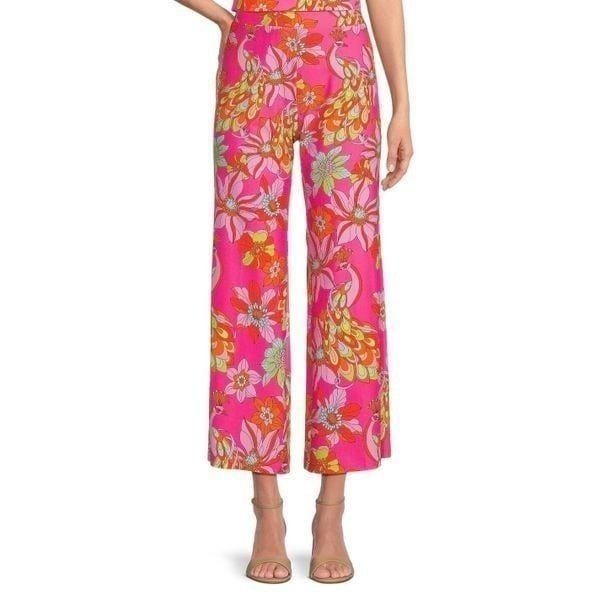 Jude Connally Trixie Jude Cloth Wide Leg Pants S Chartreuse Pink Floral 158