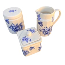 Vintage Square Teapot Charlotte Blue Basket of Roses Transferware