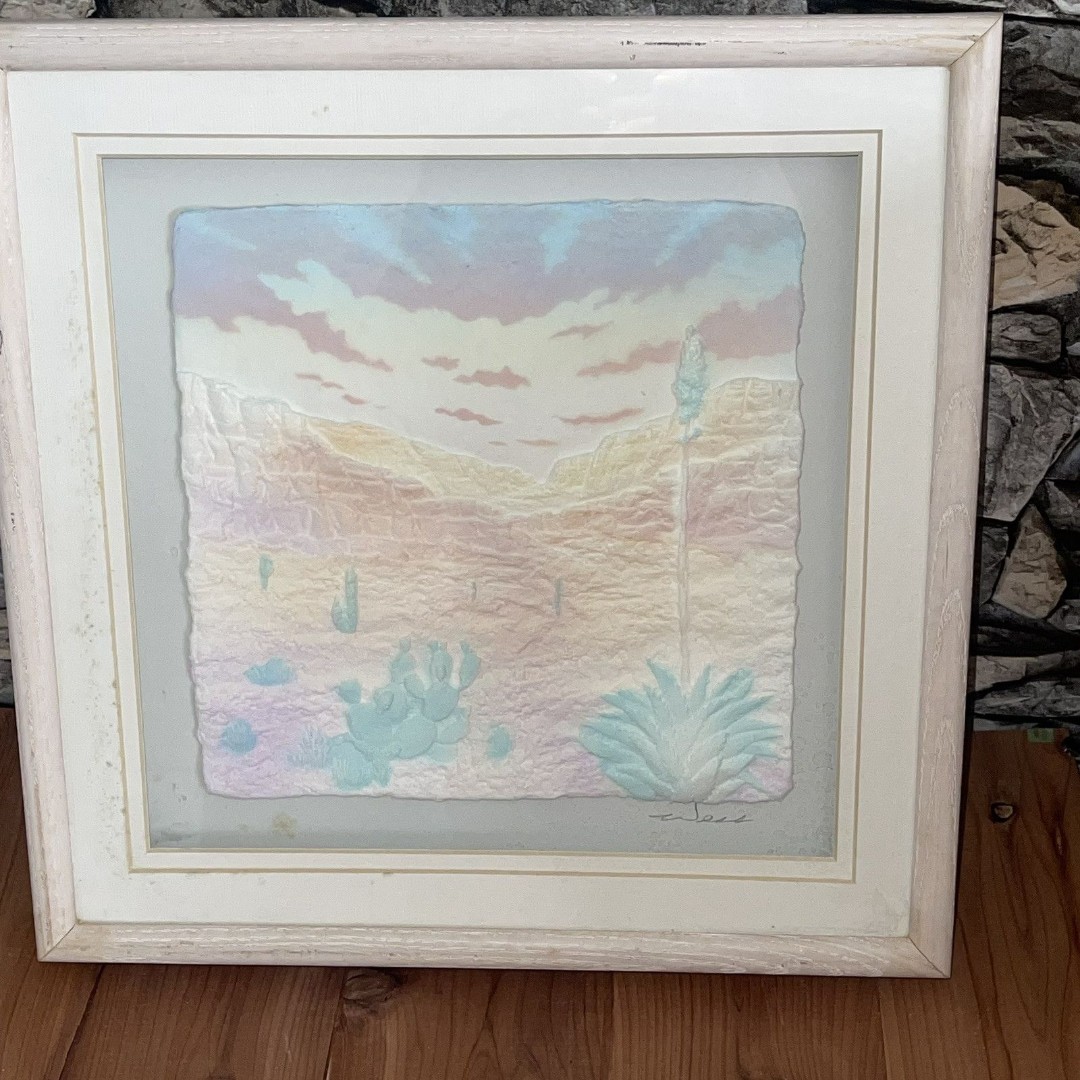 Signed FIGI GRAPHICS PAPER ART-3D Western Cactus - VTG 1990 San Diego Framed