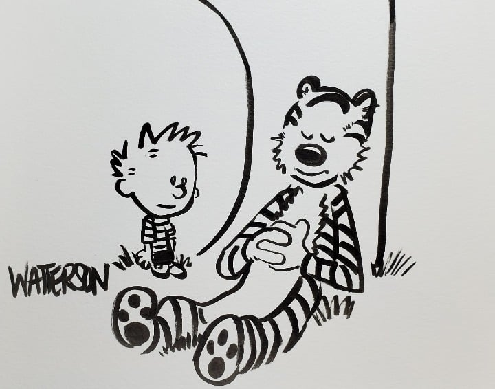Watterson Calvin and Hobbs ink drawing, Calvin & Hobbs Comic artwork art