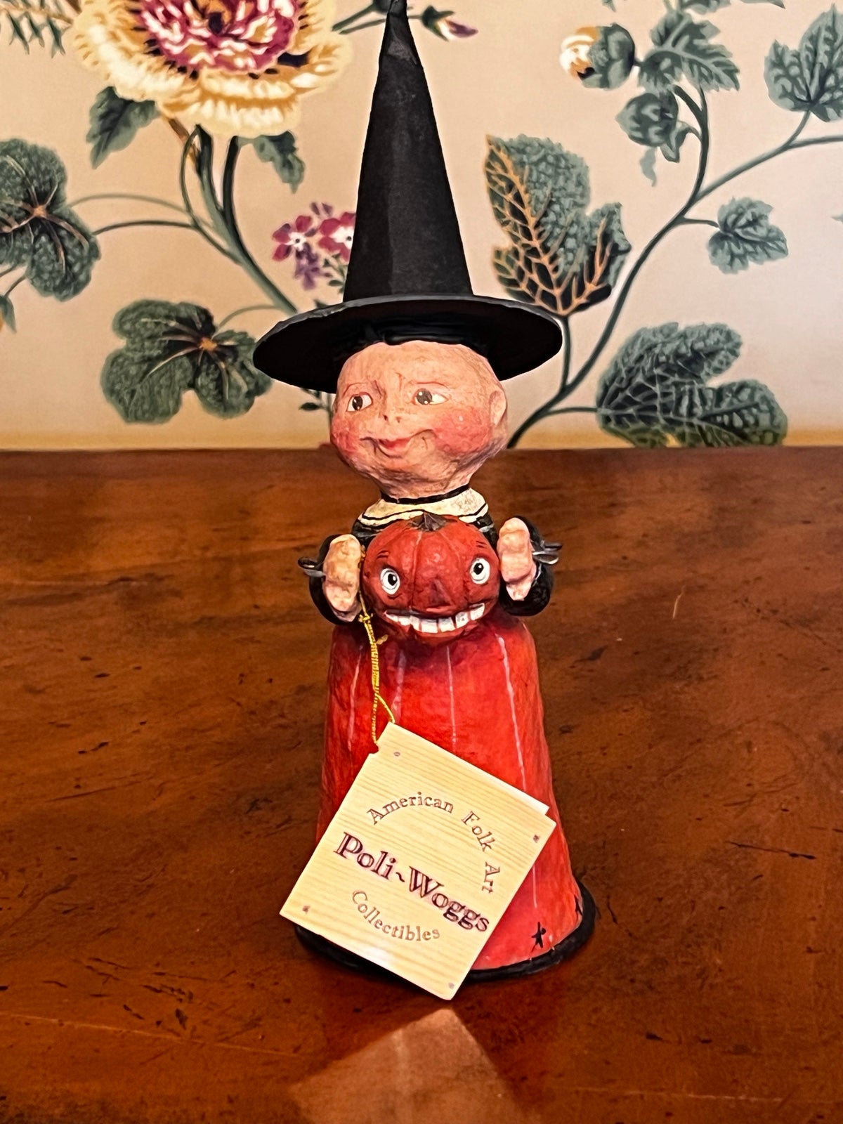 Vintage Poliwoggs Salamander Folk Art Jointed Witch With Pumpkin NWT