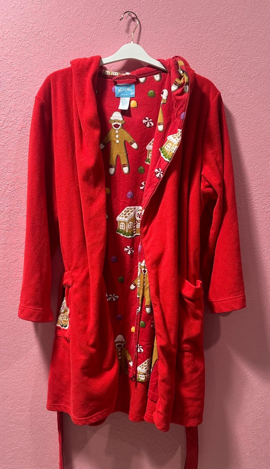 NICK & NORA Unisex Red Christmas Sock Monkey Robe Size L/XL