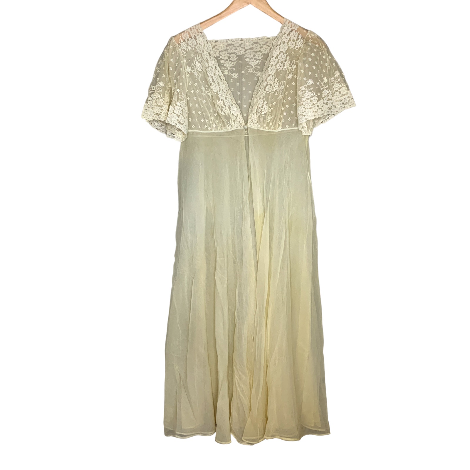Vintage Dainty Floral Sheer Lingerie Retro Nightgown Short Sleeve Robe