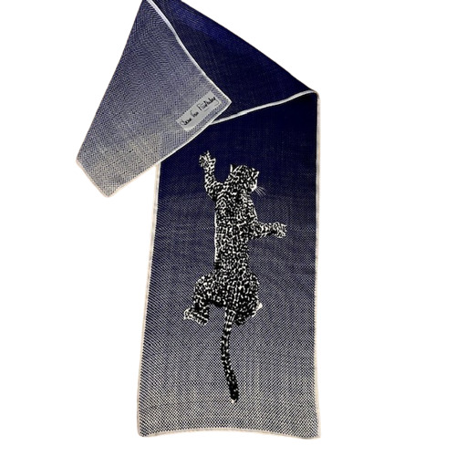 Diane Von Furstenberg Vintage Silk Scarf 60s 70s Blue White Leopard Graphic