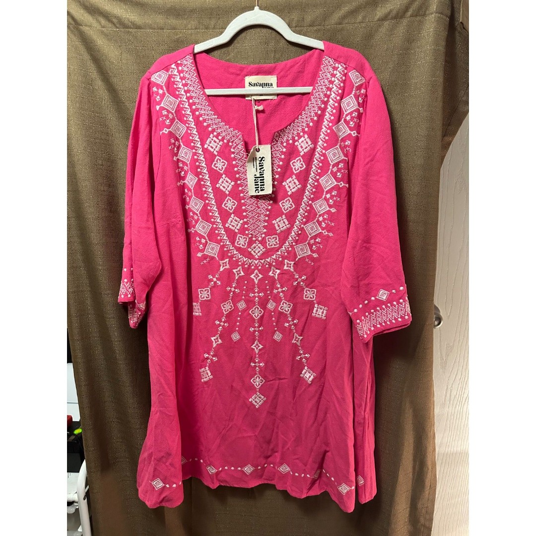 NWT Savanna Jane Maria Embroidered Shift Dress Linen Blend Size 3XL