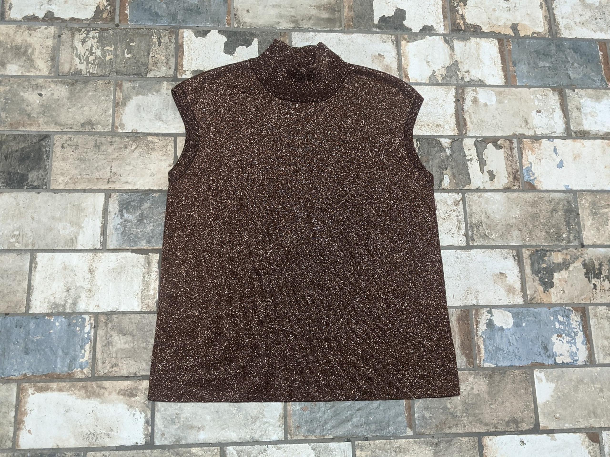 Coldwater Creek Women's Large Brown Sparkly Sleeveless Mock Neck Silk Top