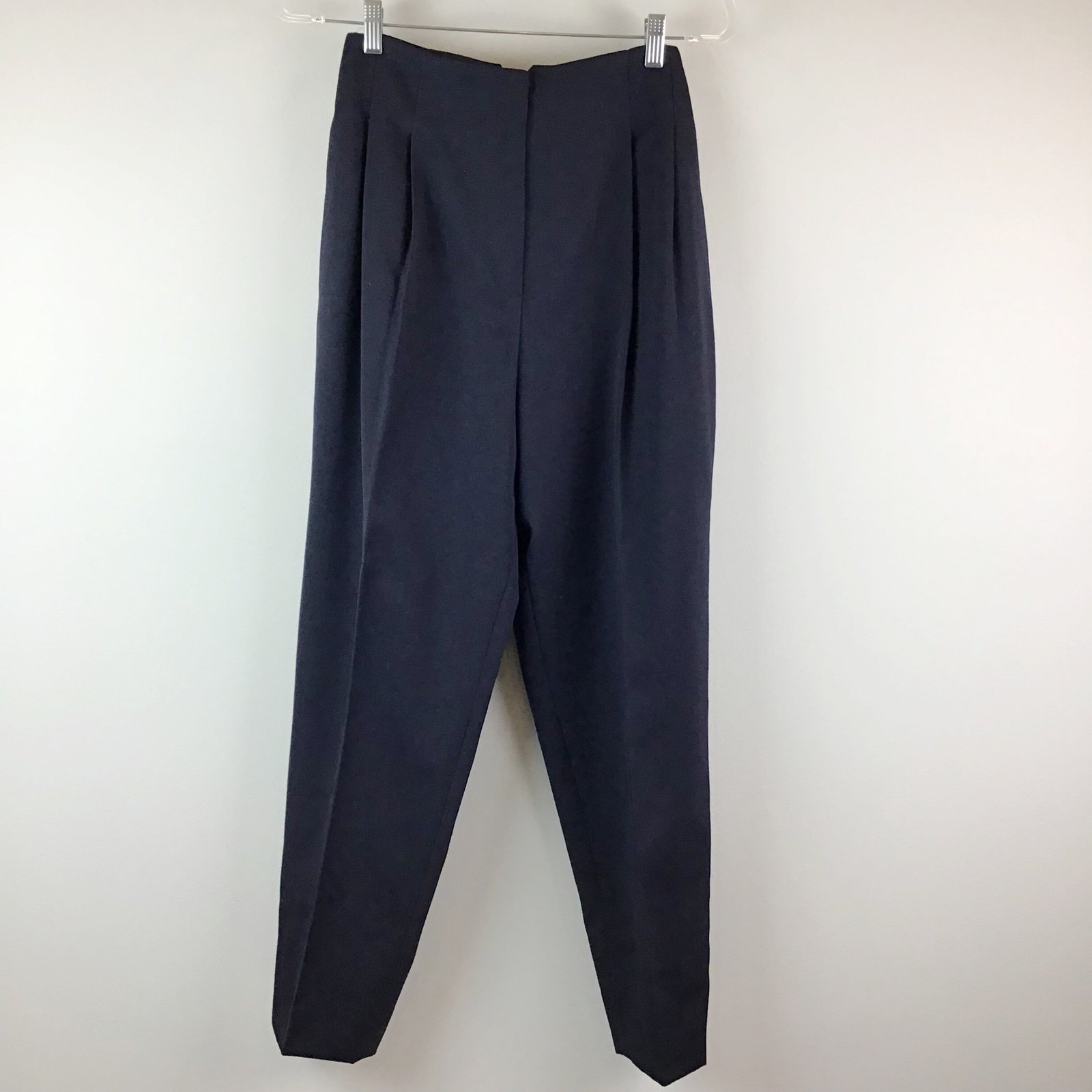 Vintage 80’s Norma Kamali Super High Waist Navy Wool Double Pleat Pants | 8