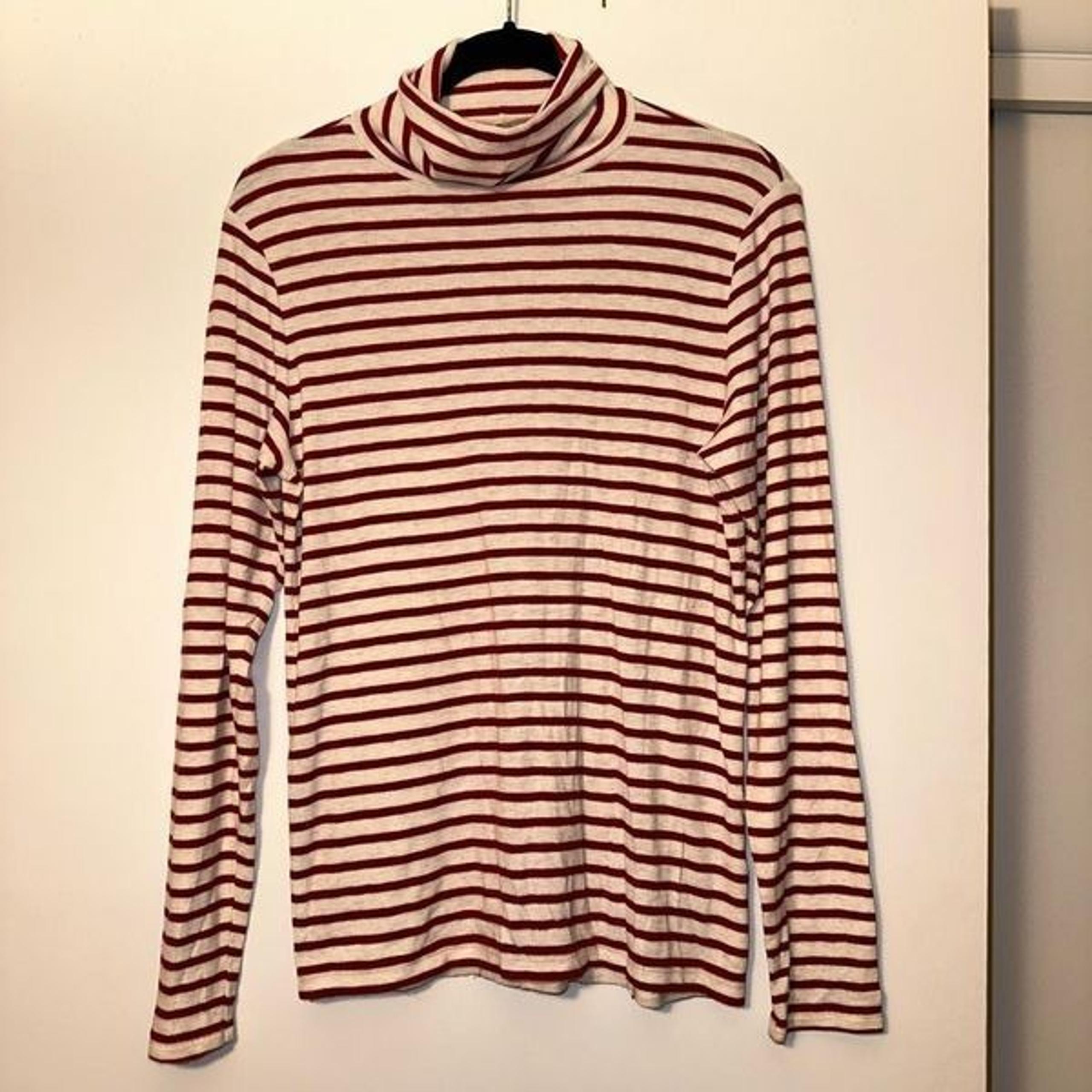 Aerie Real Soft Women’s Red White Striped Ribbed Turtleneck Large