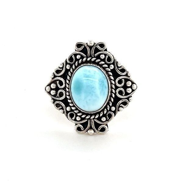Sterling Silver 925 Scroll Larimar Ring