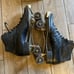 Vintage Hyde Black Leather Roller Skates Men's Size 10.5 With Wooden Case