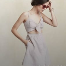 REFORMATION (NWT) Miramar Cut Out Mini Tie Front Dress, Grey/Beige, Size 0