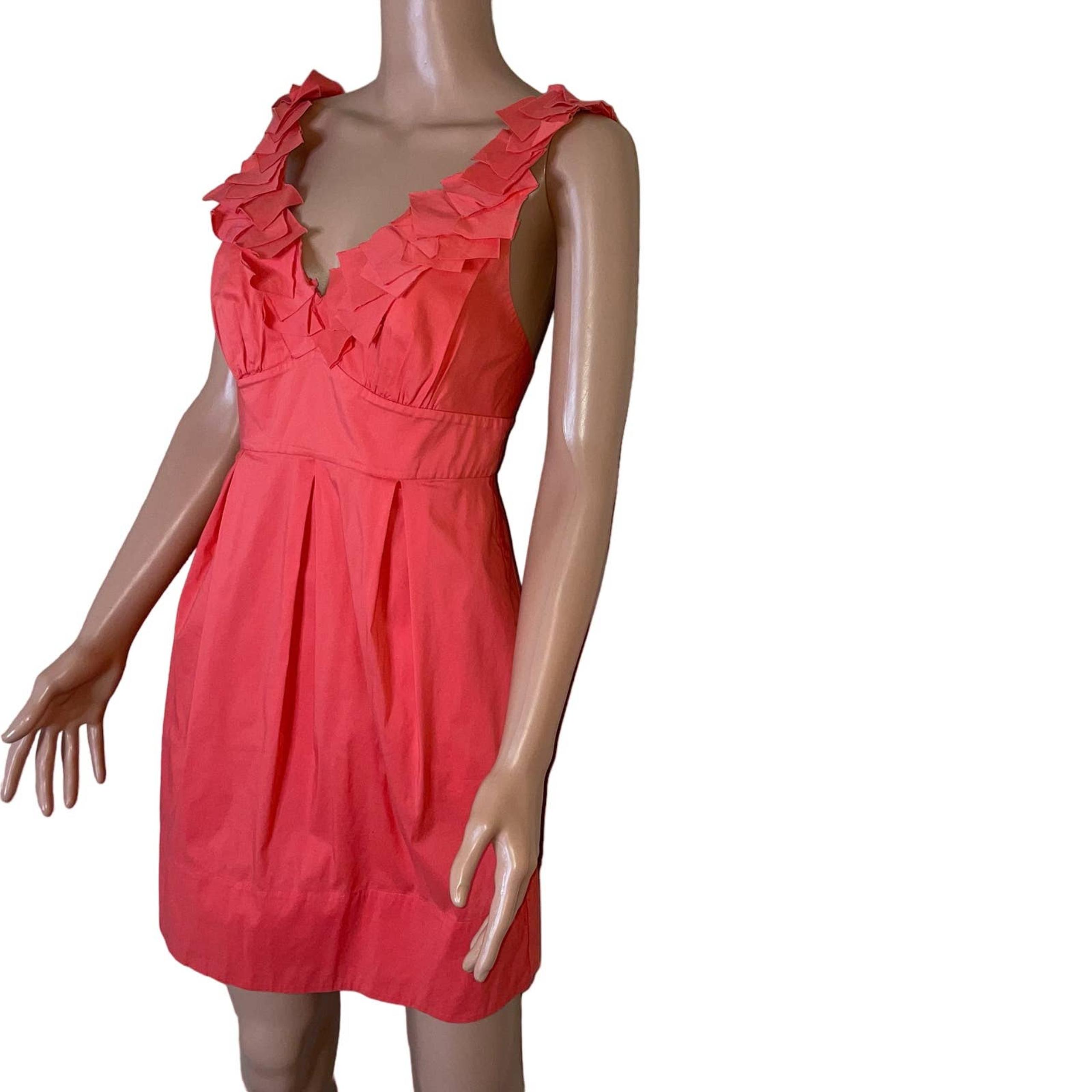 BCBG MaxAzria NEW Women's Size 4 Kerry Coral Reef Ruffle V-Neck Mini Dress SZ S