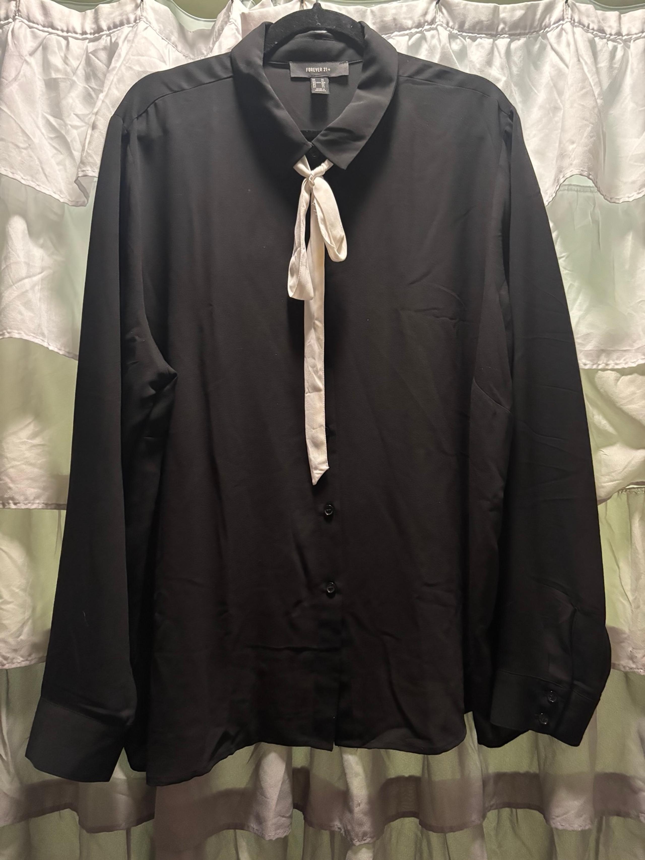 Forever 21 black dress blouse with tie 3X