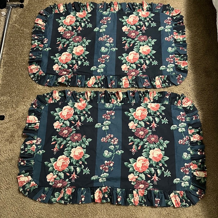 Laura Ashley Green Floral Ruffled King Pillow Shams Set of 2