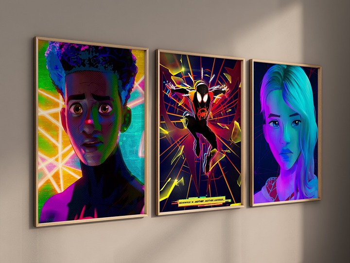 Spiderman Posters 3 SET Spiderverse, Miles Morales Poster, Across the SpiderVers