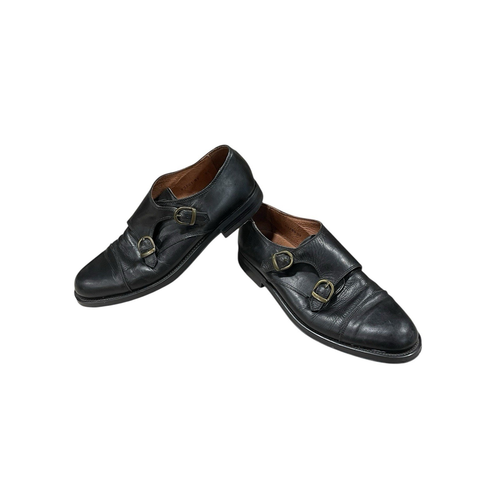 BRASSBOOT Made In Italy Men's 9 Black Leather Double Buckle Monk Strap Loafers