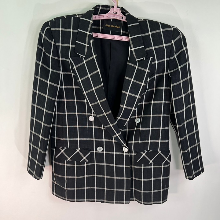 Gorgio Sant Angelo Window Blazer Women's Black Check-Print Size 10 Linen