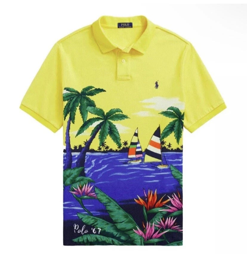 Polo Ralph Lauren Classic Fit Mesh Shirt Tropical Sailing Graphic NWT Sz L