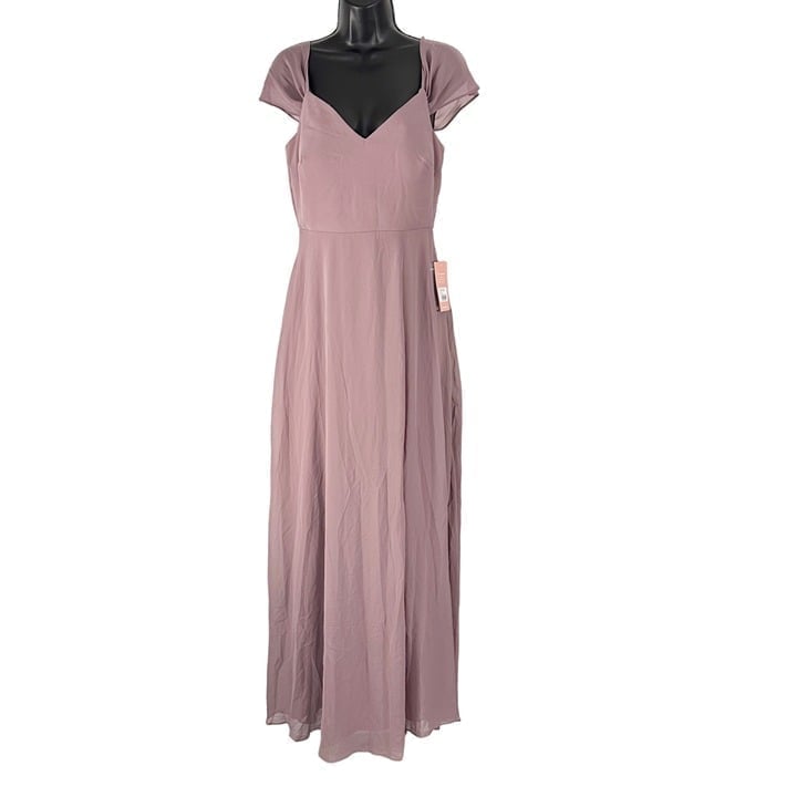 Birdy Grey Devin Convertible Chiffon Front Slit Long Dress Gown Dark Mauve Small