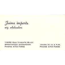 Jaime Imports Wig Wholesalers Brentwood Vintage Business Card SE5-B3