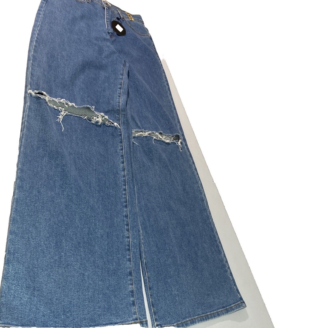 Vibrant Jeans Womens 11 W29 Denim Blue Distressed Wide Flare Leg Made In USA NWT