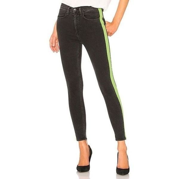 Rag & Bone High Waist Skinny Jeans Womens 24 Black Mazie Side Stripe