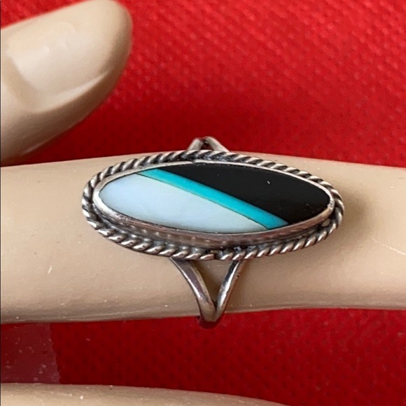 Vintage Native sterling inlay ring s 5.5