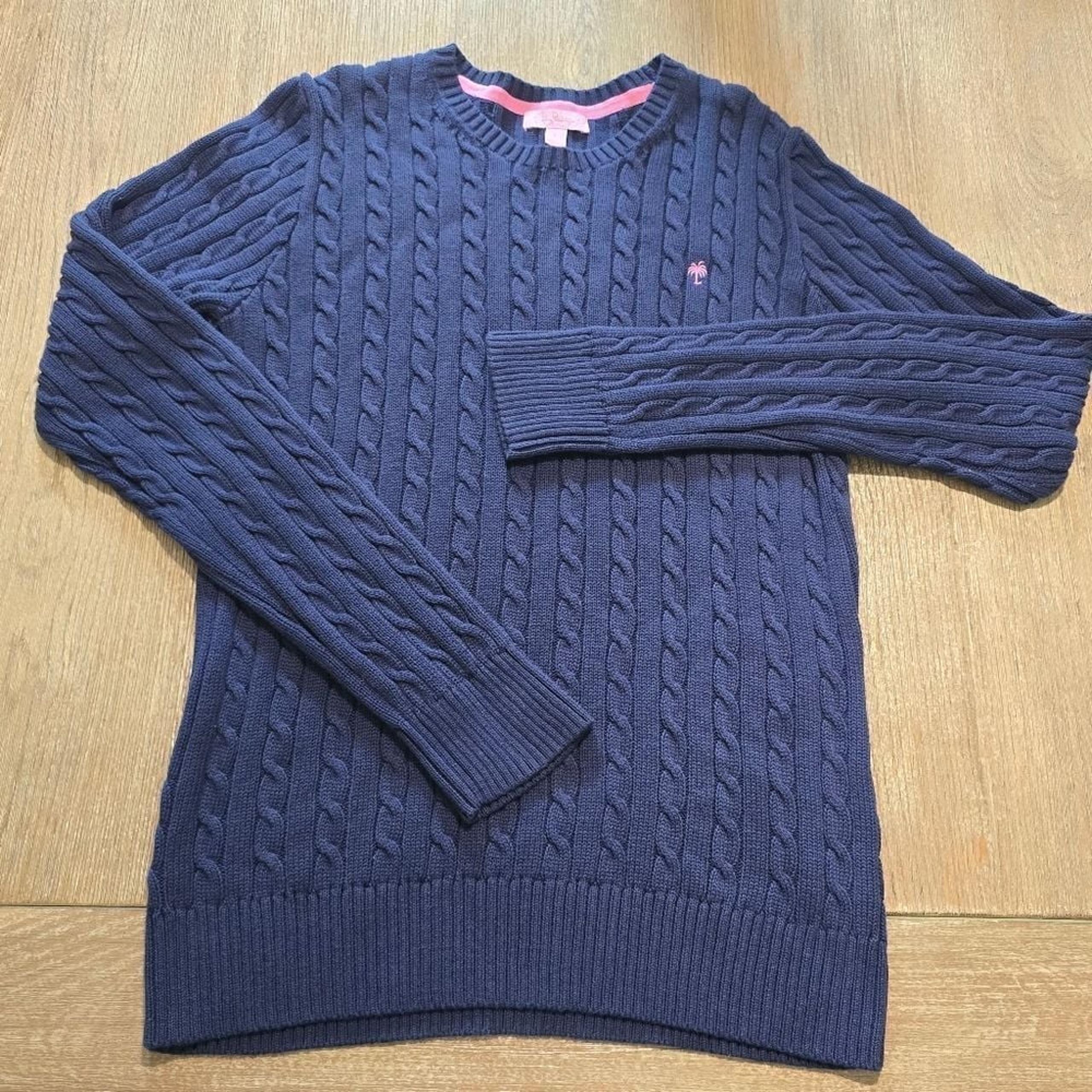 Lilly Pulitzer Women's Navy Cotton Cable Knit Crewneck Sweater Sz Large Preppy