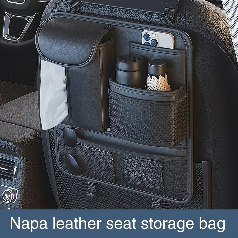 Multifunctional Seat Back Storage Pocket in Black Leather Quality
