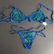 Victoria's Secret vintage green swarovski nylon strappy bra v string panty set V