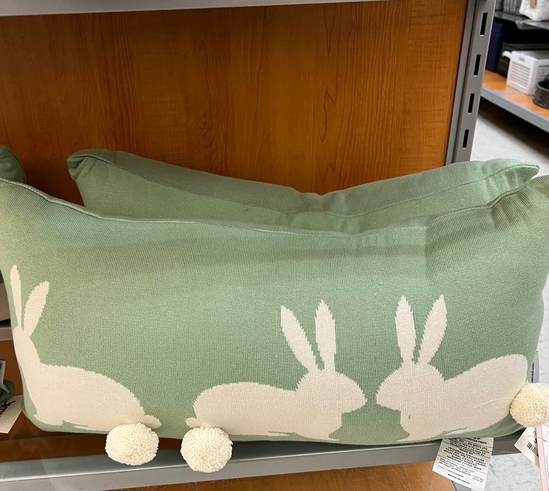 2 Green Easter Bunny Pom pom pillow !