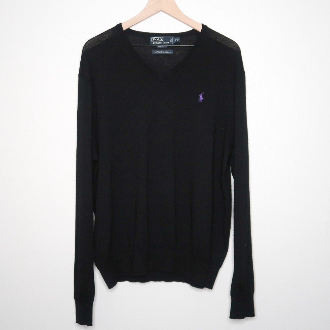 Polo by Ralph Lauren Mens Merino Wool Sweater Black Size XXL Preppy Academia